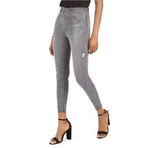 SPANX Gray Denim Distressed Raw Hem Pull On Skinny Jeans Pants sz L